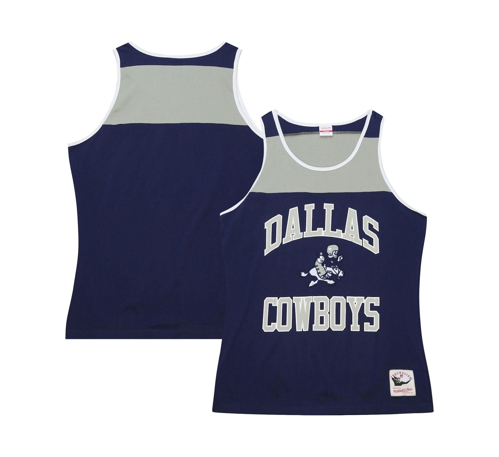 Men's Mitchell & Ness Navy and Gray Dallas Cowboys Heritage Colorblock Tank Top
