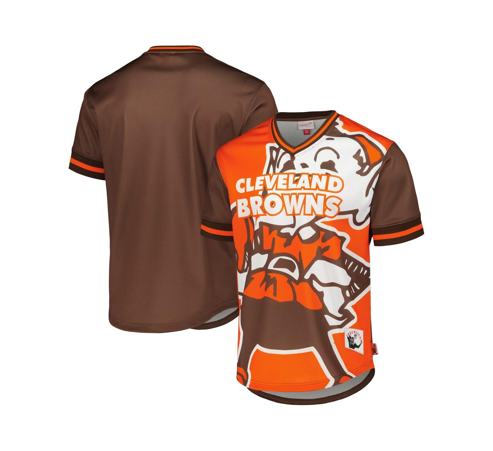 Men's Mitchell & Ness Orange Cleveland Browns Jumbotron 3.0 Mesh V-Neck T-shirt