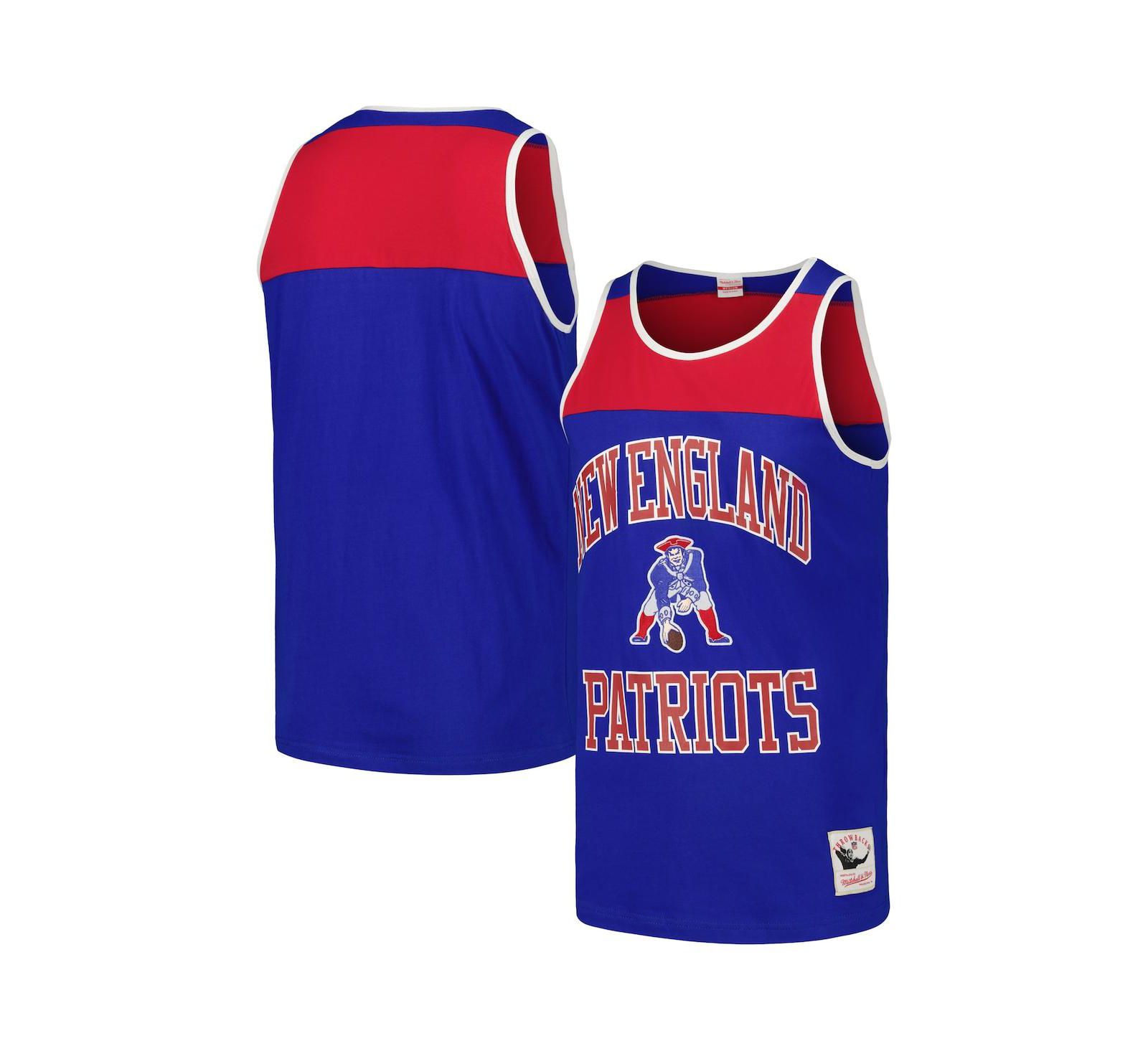 Men's Mitchell & Ness Royal and Red New England Patriots Heritage Colorblock Tank Top