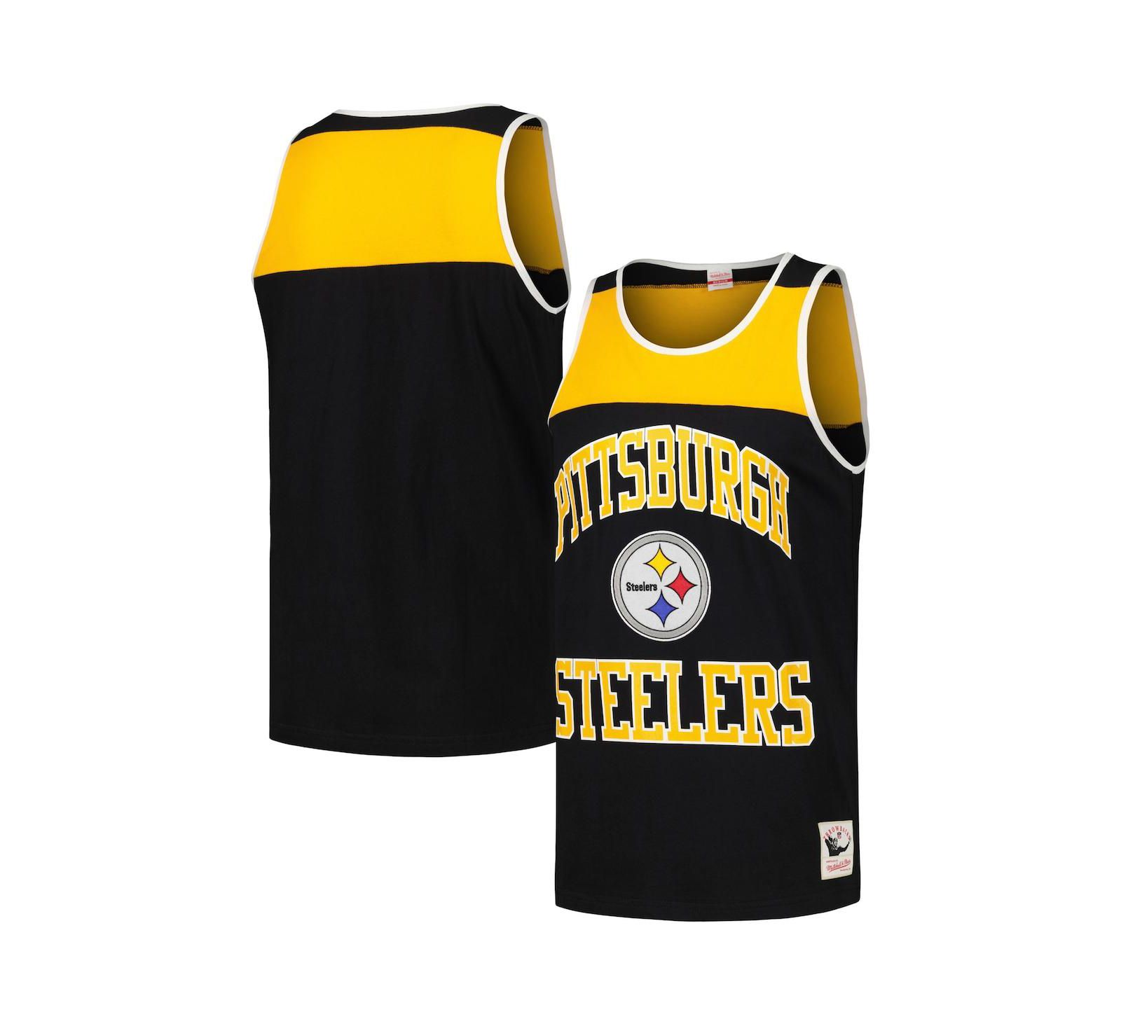 Мужской Mitchell & Ness Black and Gold Pittsburgh Steelers Heritage Colorblock Tank Top