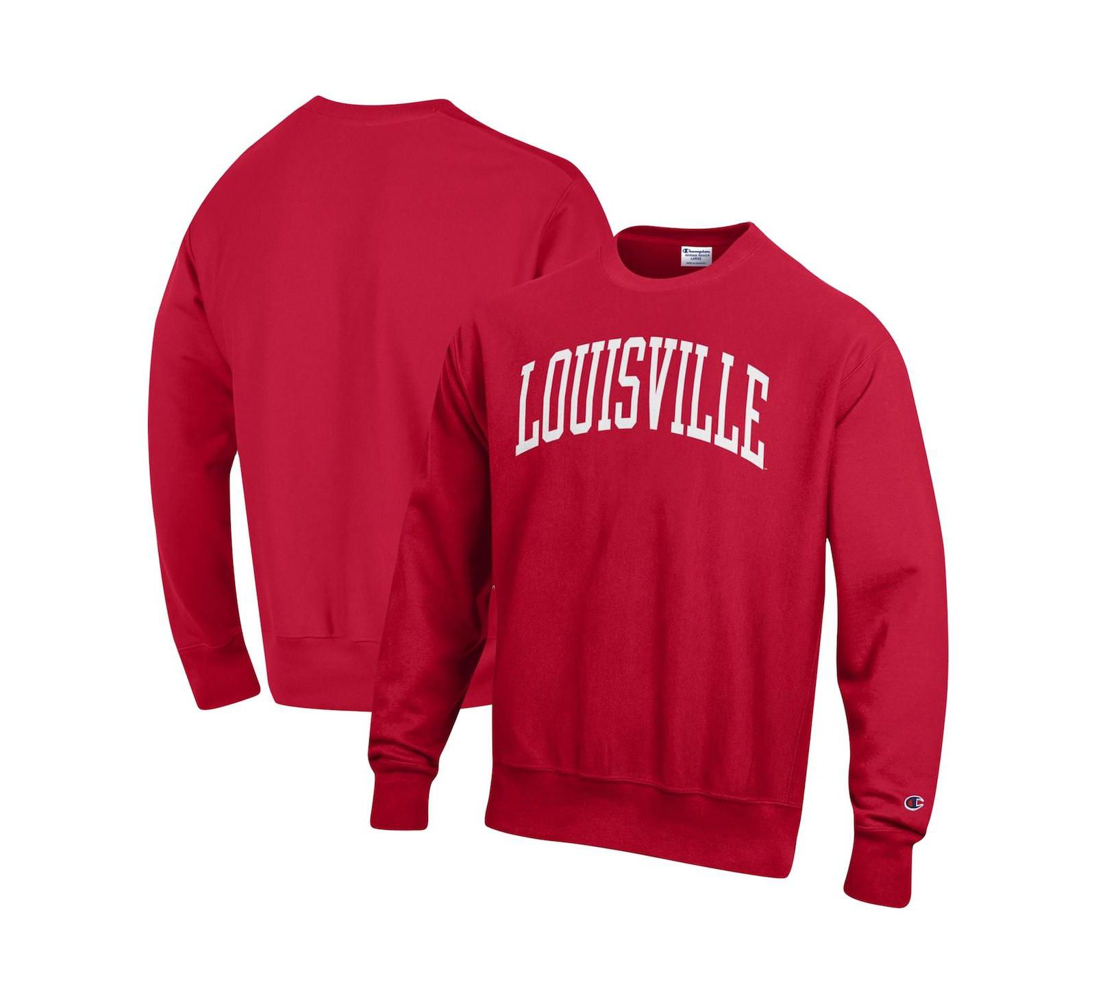 Men's Champion Red Louisville Cardinals Arch Reverse Weave Pullover Sweatshirt