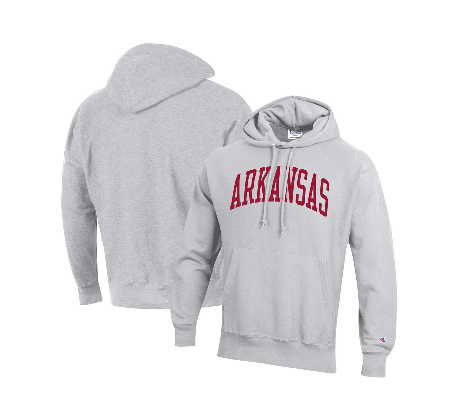 Мужское худи Champion Heathered Gray Arkansas Razorbacks Team Arch Reverse Weave Pullover