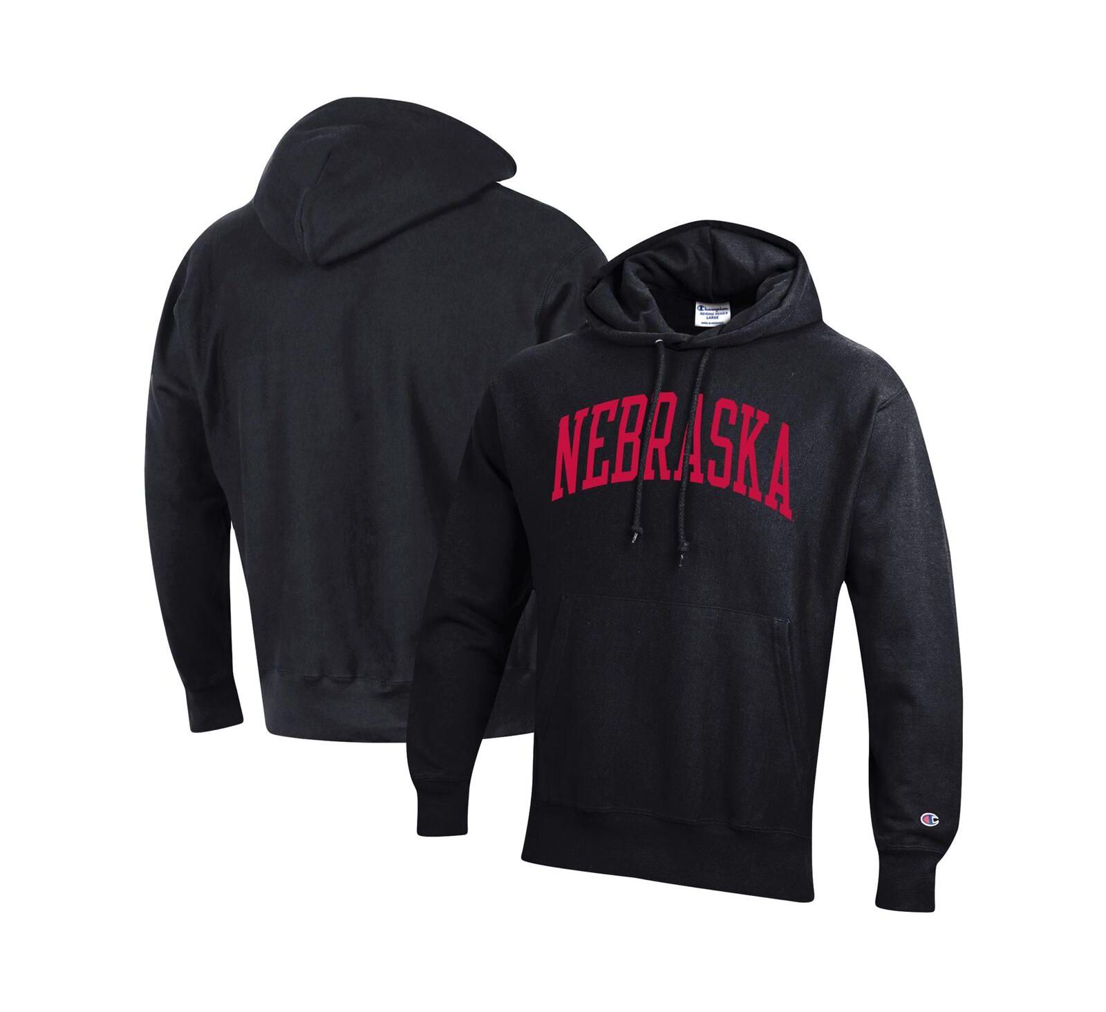 Мужское худи Champion Black Nebraska Huskers Team Arch Reverse Weave Pullover