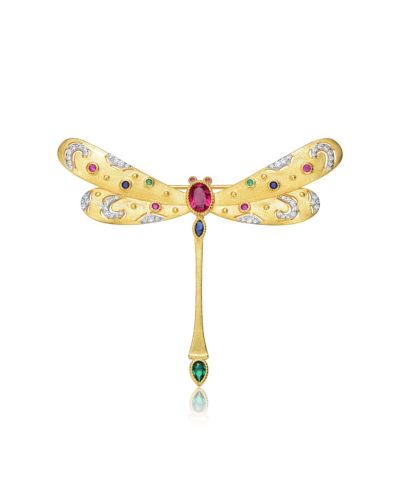 Брошь-значок Rachel Glauber Unique Matte 14K Gold Plated CZ Dragon Fly