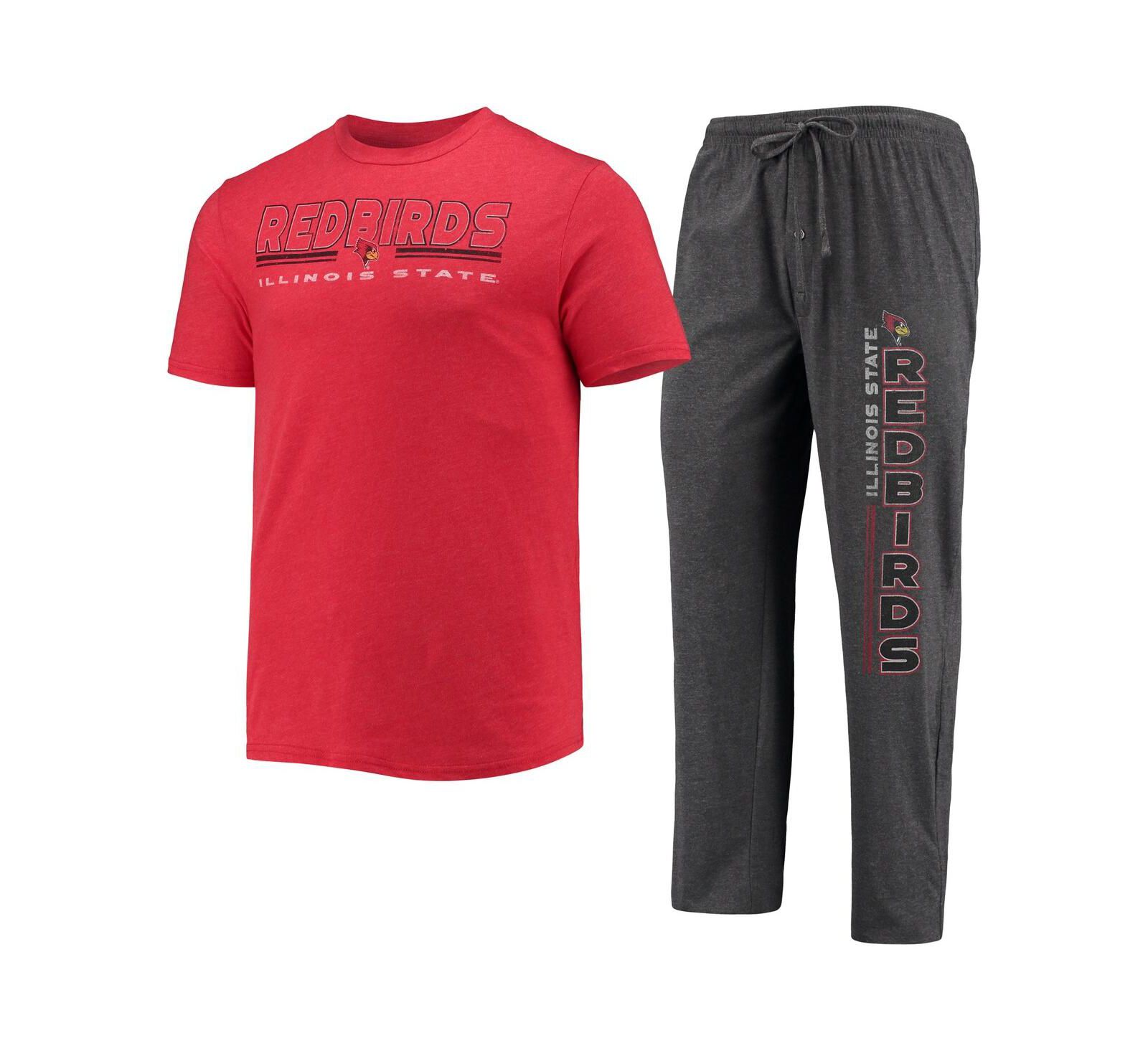 Men's Concepts Sport Heathered Charcoal, Red Illinois State Redbirds Meter T-shirt and Pants Sleep Set