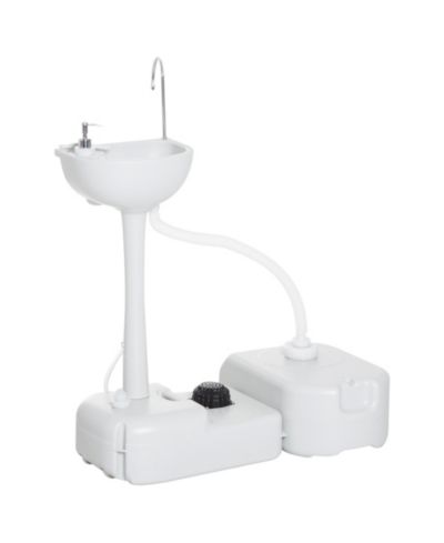 Outsunny kleankin Portable Camping Sink Hand Wash Station Basin with 4.5 Gallon Tank 6.3 Gallon Recovery Tank & Soap Dispenser for RV,Outdoor,Indoor, HDPE, White