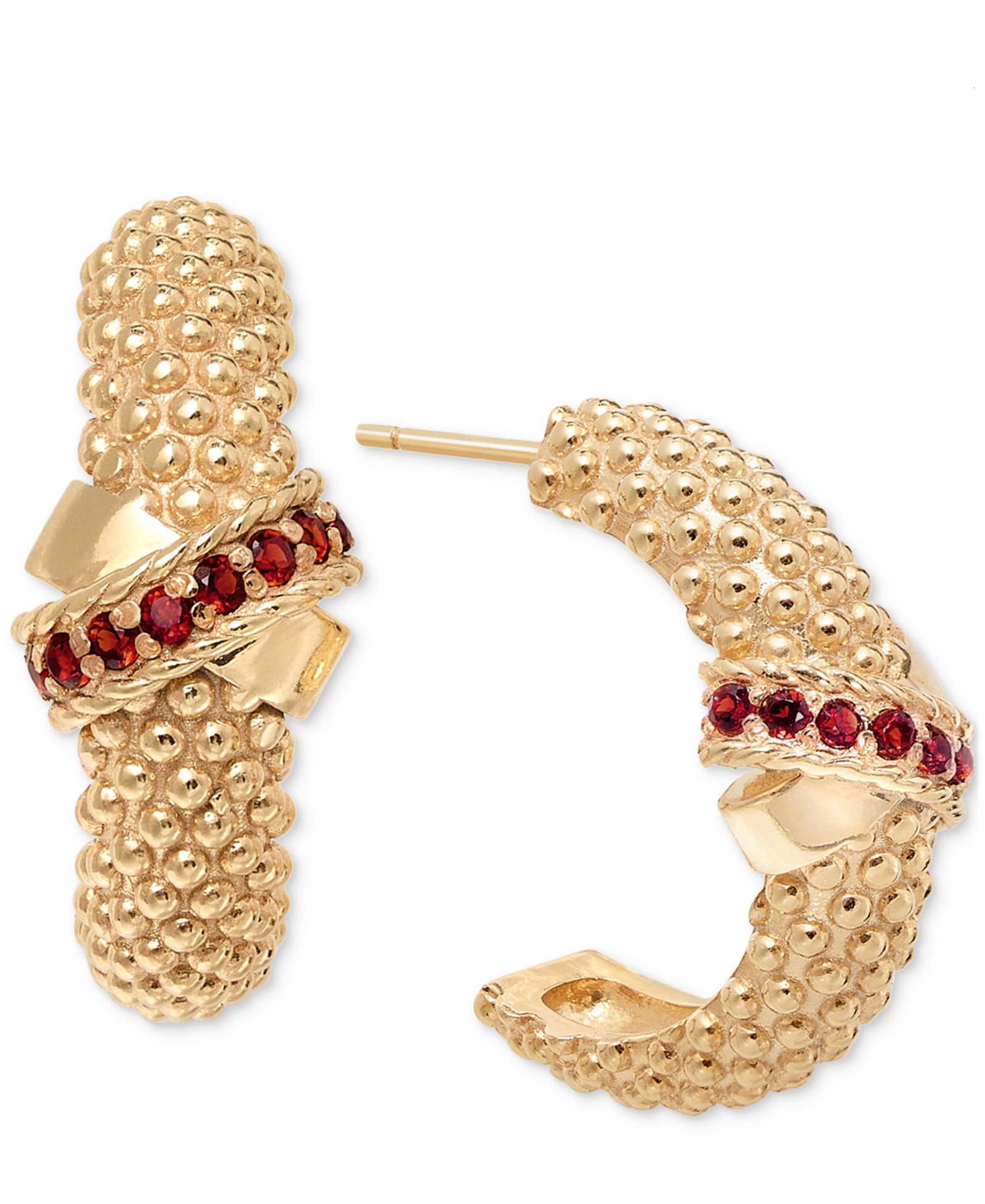 Серьги-кольца Garnet Crisscross Popcorn C 3/8 ct. t.w. из позолоченного стерлингового серебра 14k