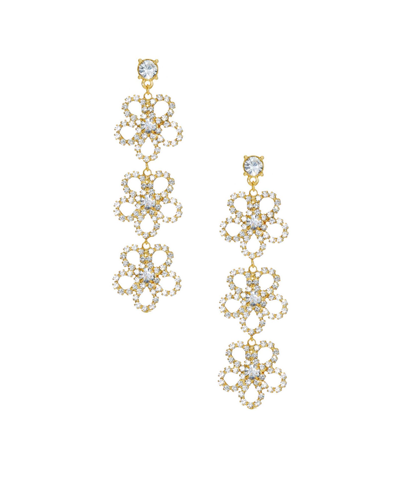 ETTIKA Flower Power Triple Drop 18K Gold Plated Earrings