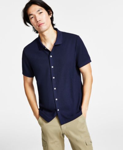 GUESS Men's Pointelle Short-Sleeve Knit Shirt