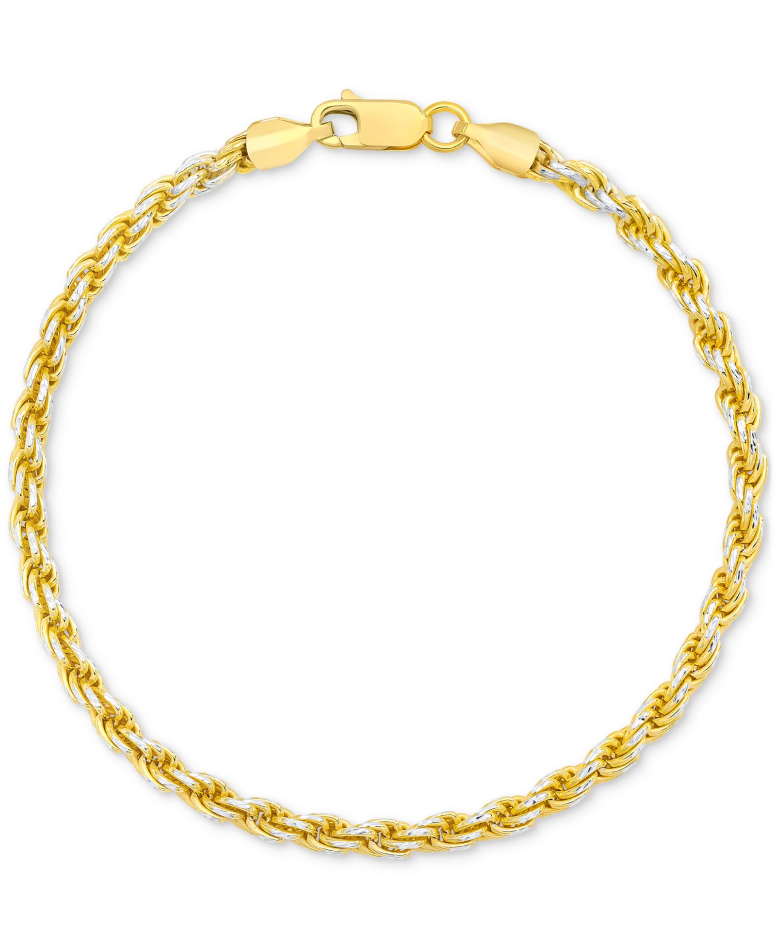 Men's Two-Tone Rope Link Chain Bracelet in Sterling Silver & 14k Gold-Plate