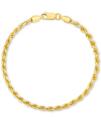 Мужской браслет из стерлингового серебра и 14k Gold-Plate с двухцветным плетением