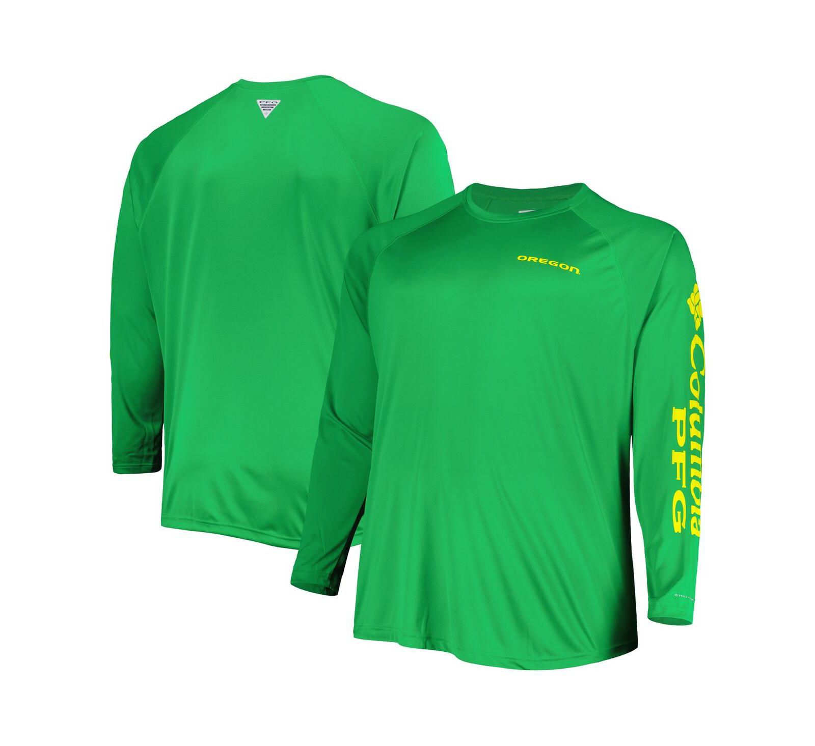 Men's Columbia Green Oregon Ducks Big and Tall Terminal Tackle Team Raglan Omni-Shade Long Sleeve T-shirt