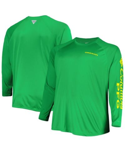Мужская футболка Columbia Green Oregon Ducks Big and Tall Terminal Tackle Team Raglan Omni-Shade Long Sleeve