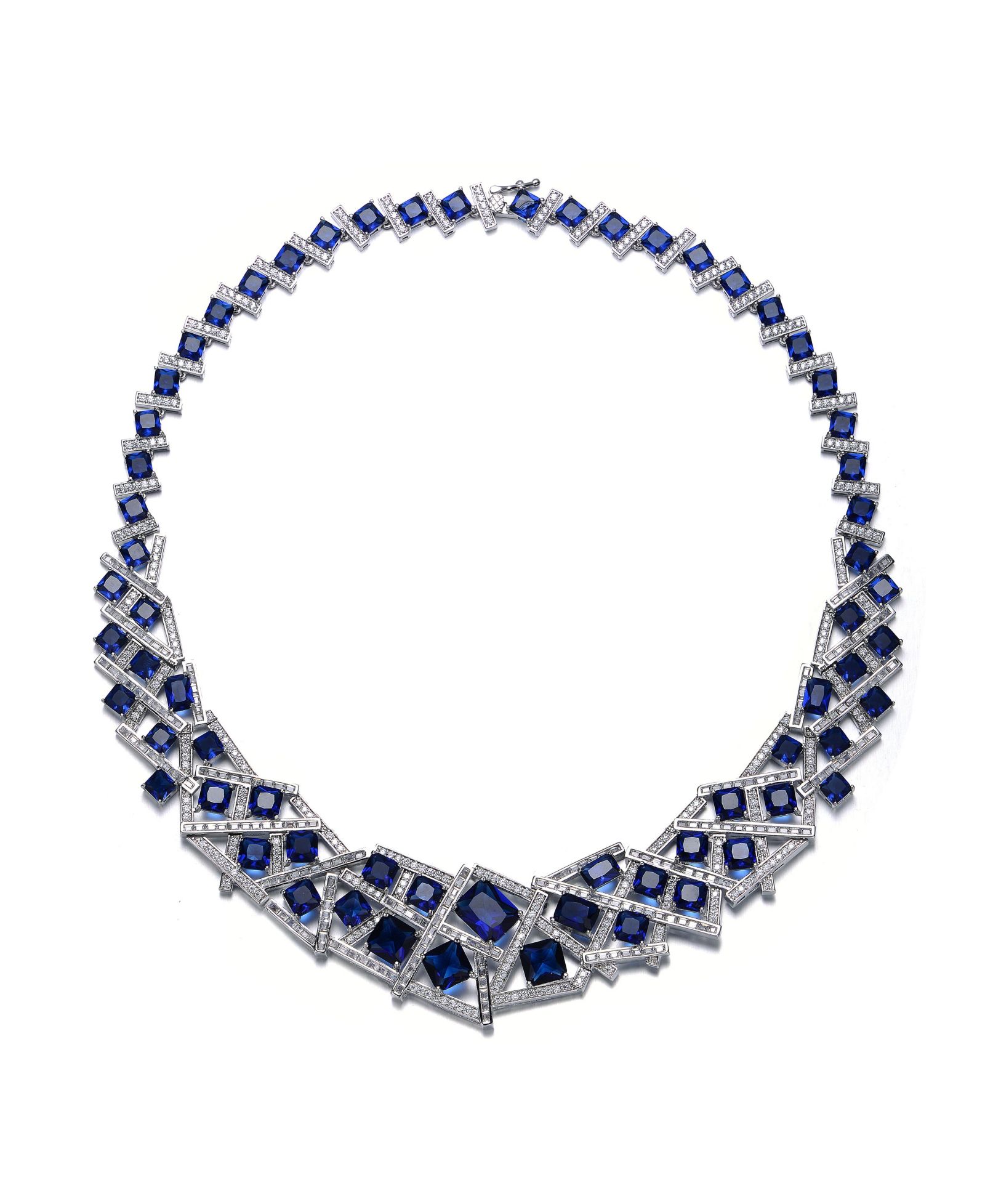 Rachel Glauber 3D Graduated Basketweave CZ Cluster Statement Necklace