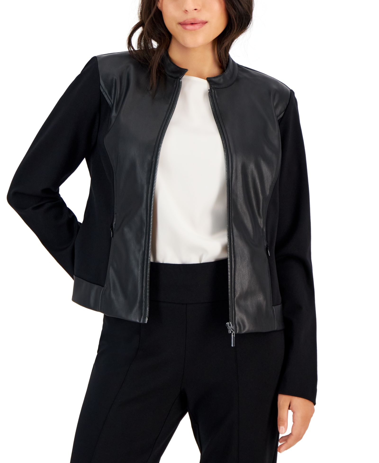 Petite Mandarin-Collar Zip-Up Jacket