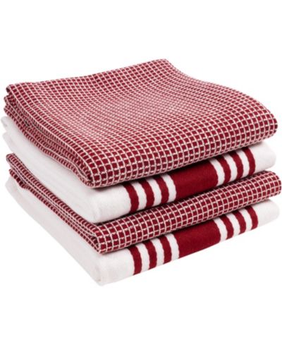 KAF Home Center Band Waffle Cotton 4 Piece Flat Kitchen Towel, 18" x 28"