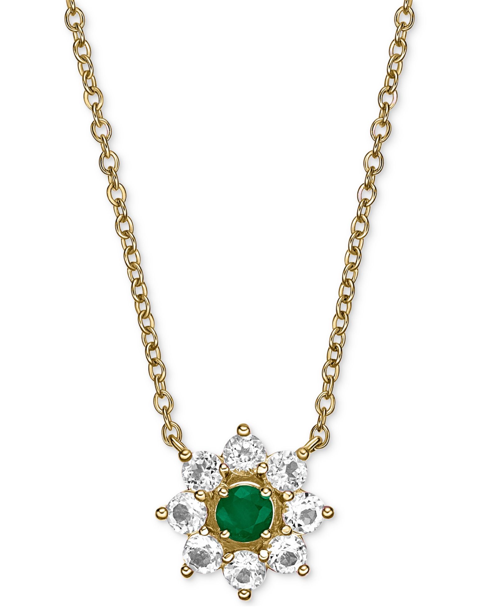 Подвеска Flower из изумруда (1/4 ct. t.w.) и белого топаза (7/8 ct. t.w.) в позолоченном стерлинговом серебре, 18" (также в рубине)