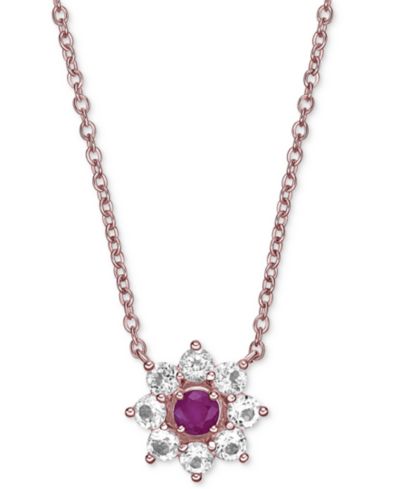 Подвеска Flower из изумруда (1/4 ct. t.w.) и белого топаза (7/8 ct. t.w.) в позолоченном стерлинговом серебре, 18" (также в рубине)