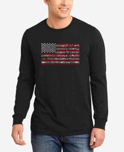 LA Pop Art Men's Word Art American Flag Fireworks Long Sleeve T-shirt