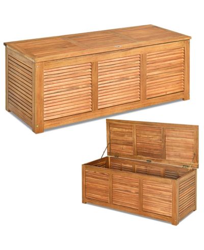 Costway 46-Gallon Acacia Wood Deck Storage Box for Toys, Cushions, and Tools