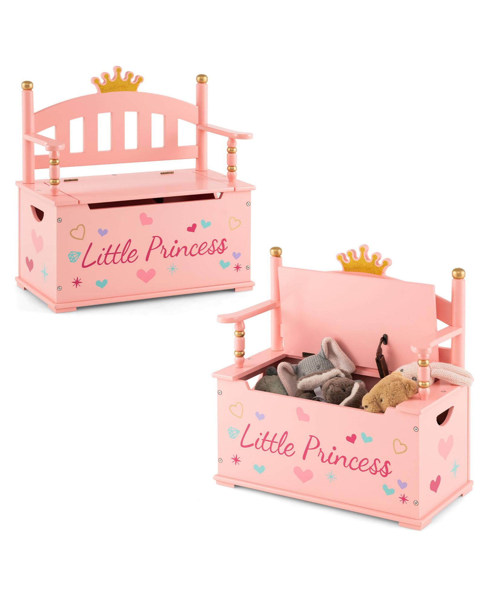 Детский деревянный скамья-сундук для игрушек Costway Princess