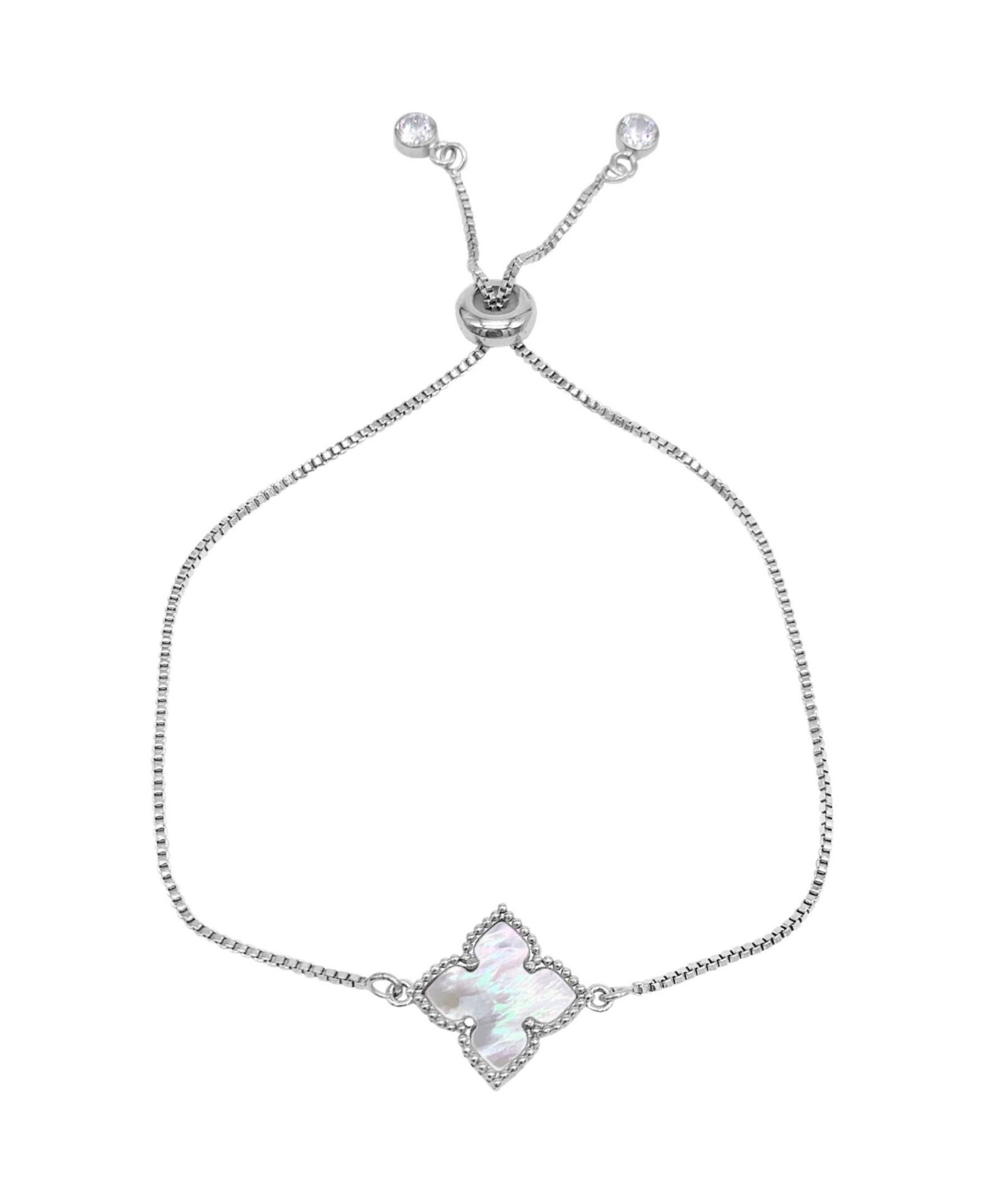 Браслет ADORNIA Adjustable Flower Imitation Mother of Pearl Silver Plated Bolo