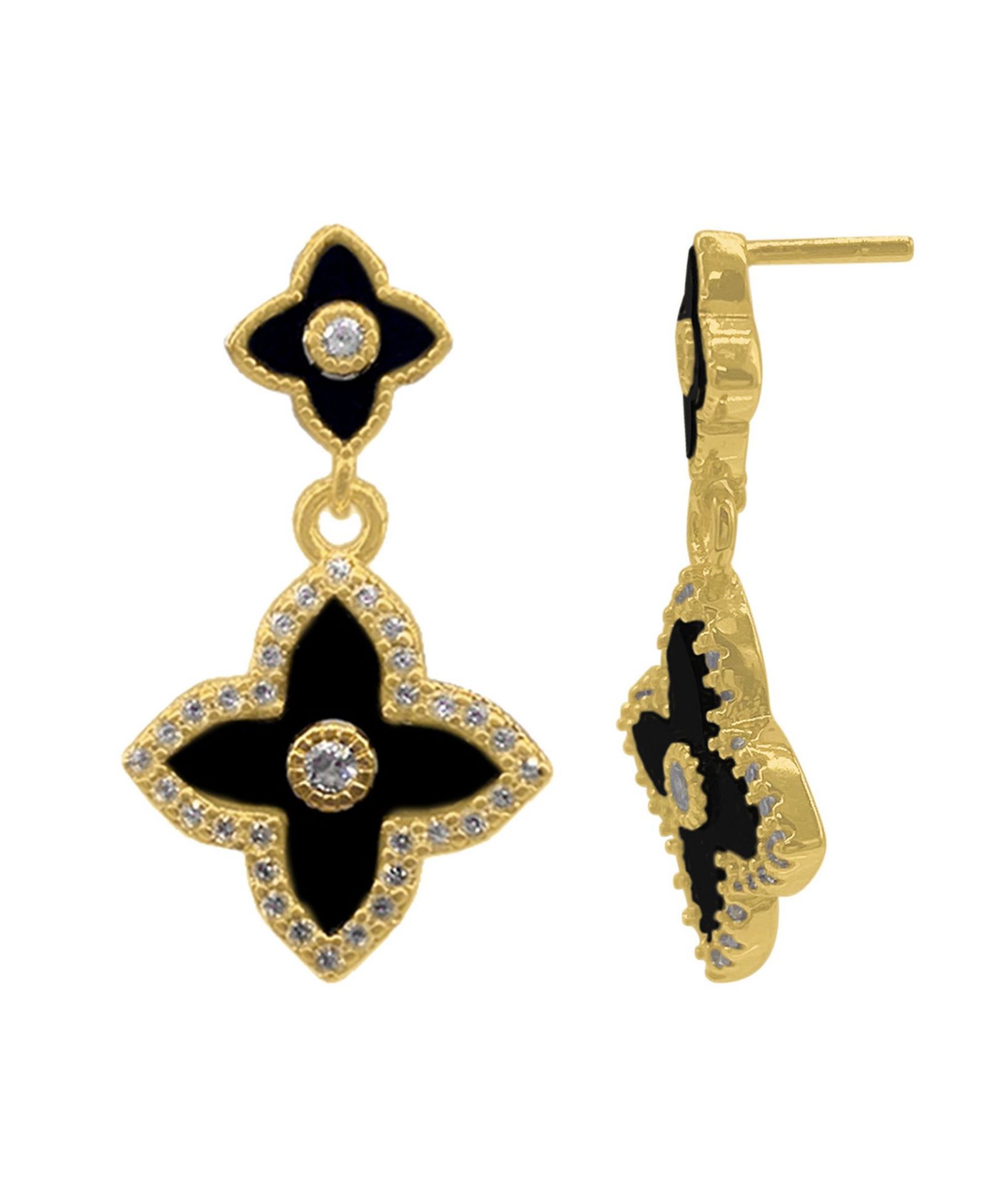 Серьги ADORNIA 14K Gold Plated Black Clover Drop