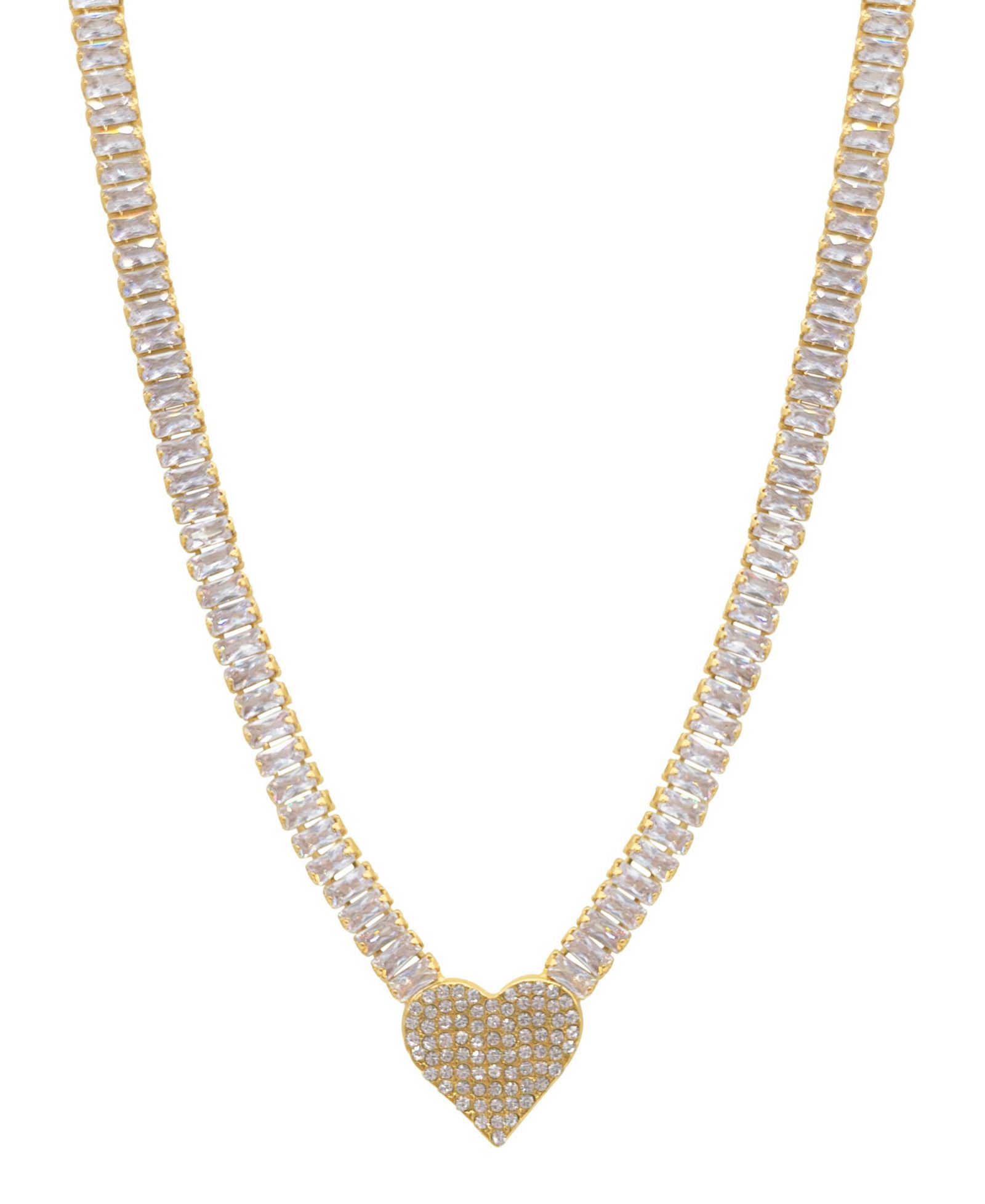 ADORNIA 17.5" колье багет-теннис с подвеской сердце из 14K Gold Plated
