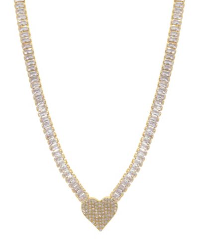 ADORNIA 17.5" колье багет-теннис с подвеской сердце из 14K Gold Plated