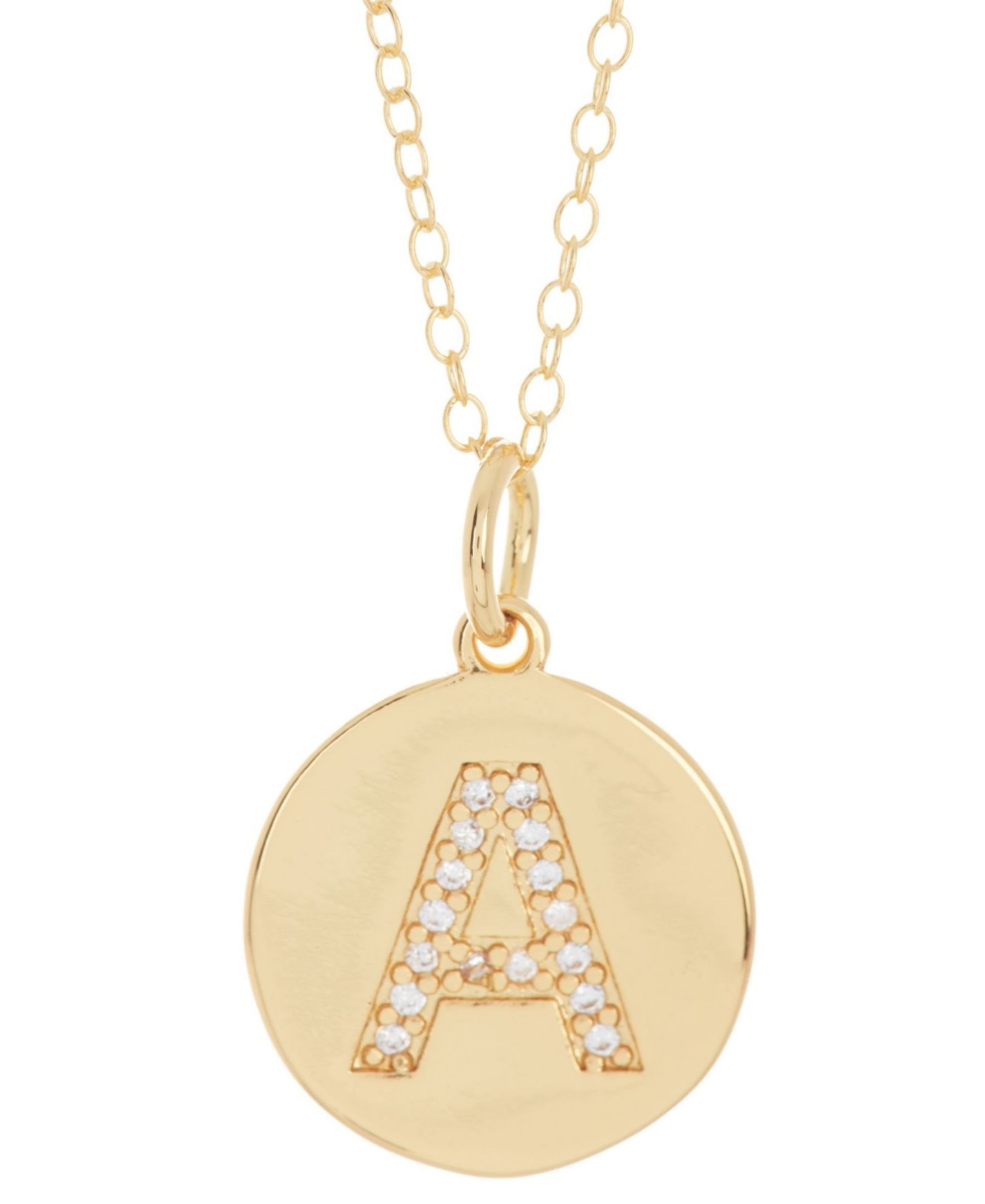 ADORNIA 18" Chain 14K Gold Plated Disc Necklace with Crystal Engraved Letter Necklace