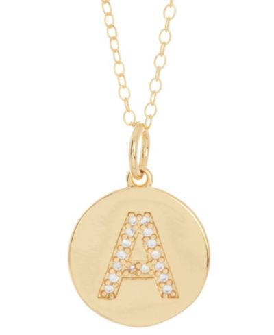 ADORNIA 18" Chain 14K Gold Plated Disc Necklace with Crystal Engraved Letter Necklace