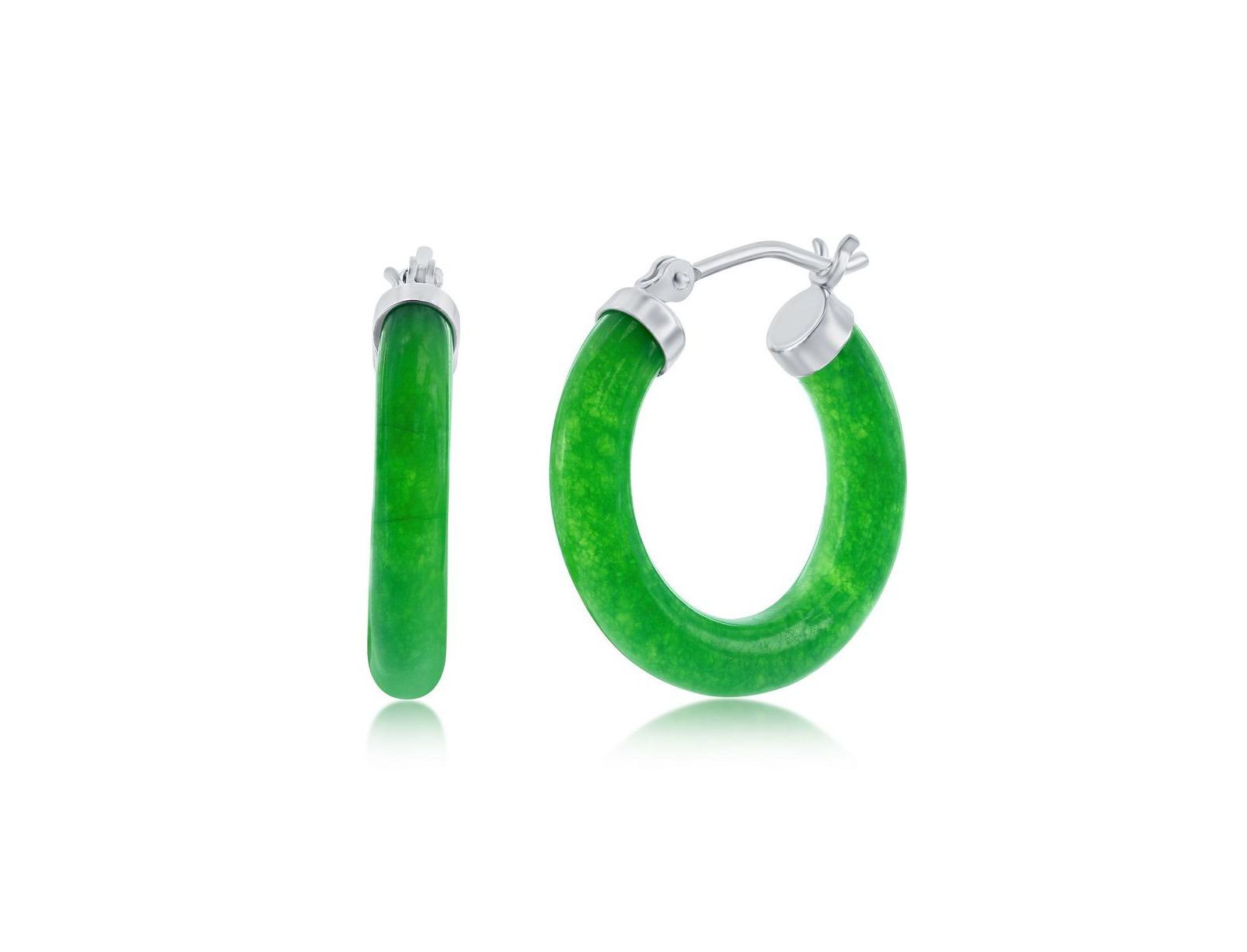 Sterling Silver 25mm Jade Hoop Earrings