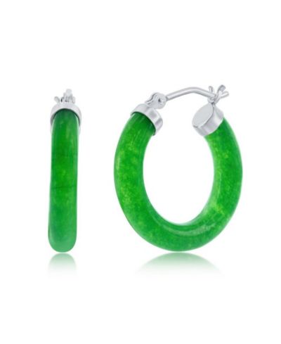 Sterling Silver 25mm Jade Hoop Earrings