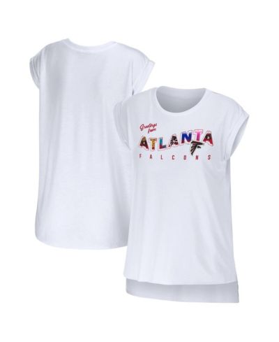 Women's WEAR by Erin Andrews White Atlanta Falcons Greetings From Muscle T-shirt