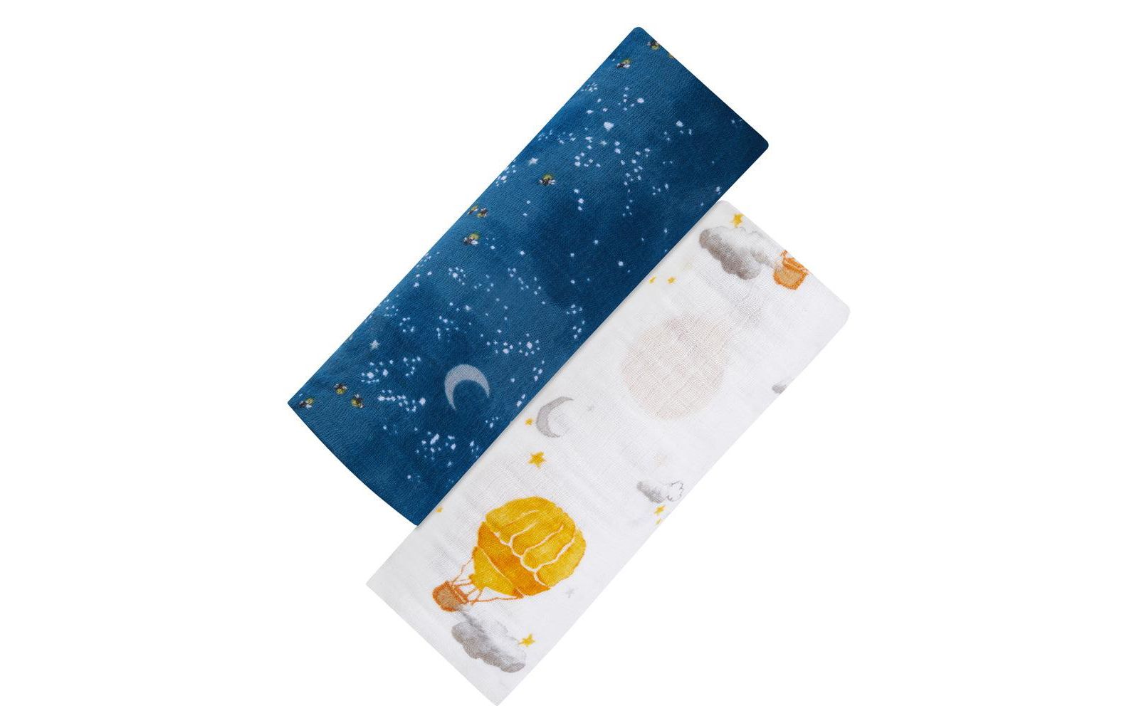 Malabar Baby Baby GOTS Certified Organic Muslin Swaddle - Two-Pack Gift Set, Fly Me To The Moon (Hot Air Balloon + Starry Night)
