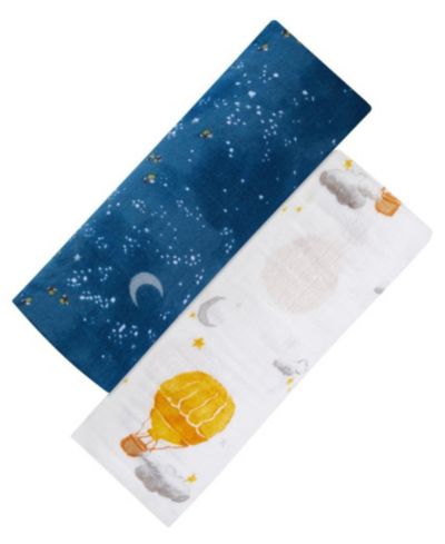 Набор из 2 пеленок Malabar Baby Baby GOTS Certified Organic Muslin Swaddle Fly Me To The Moon (Hot Air Balloon + Starry Night)