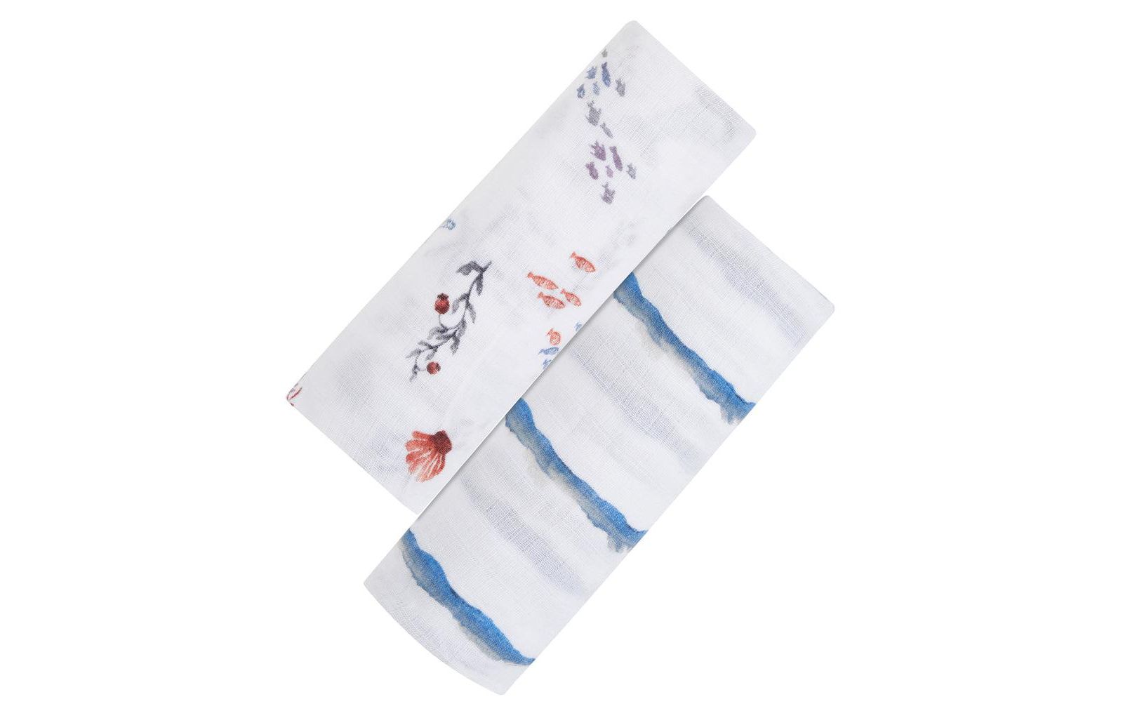 GOTS Certified Organic Muslin Swaddle - Two-Pack Gift Set, Life's A Beach (Under The Sea + Octopus Stripe)