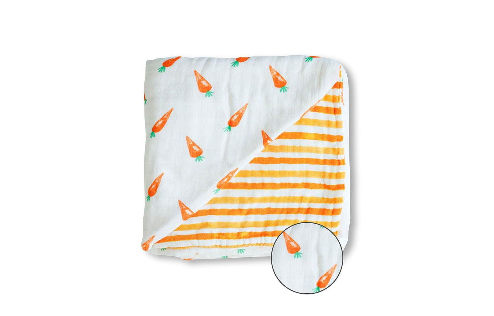 Certified Organic Muslin Four-Layer Reversible All Season Snug Blanket, Carrot