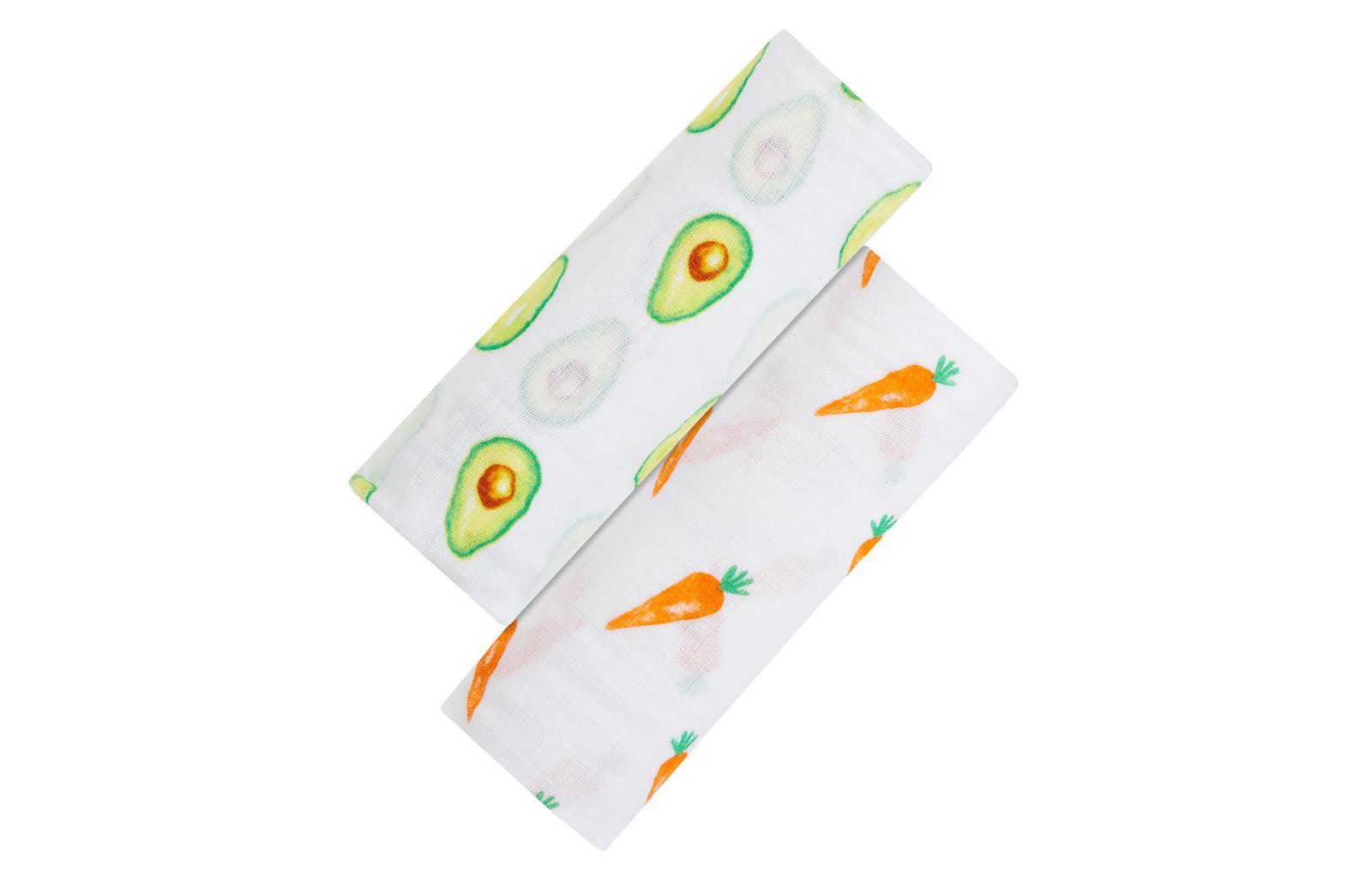 Malabar Baby Baby GOTS Certified Organic Muslin Swaddle - Two-Pack Gift Set, First Foods (Avocado + Carrot)