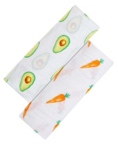Набор из 2 органических муслиновых пеленок Malabar Baby GOTS Certified Organic Muslin Swaddle - First Foods (Avocado + Carrot)