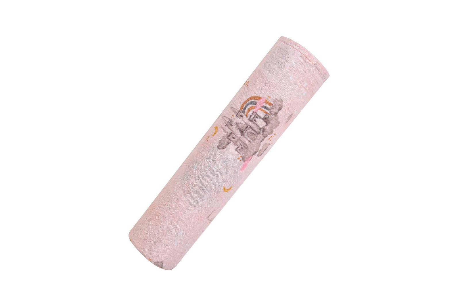 GOTS Certified Organic Cotton Muslin Swaddle, Pink Castle