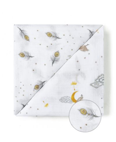 Certified Organic Muslin Four-Layer Reversible All Season Snug Blanket, Peace On Earth