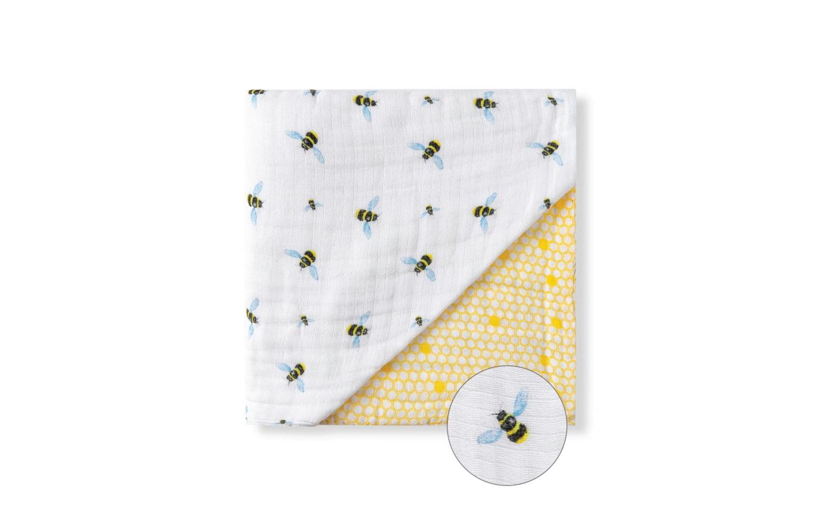 Malabar Baby Baby Certified Organic Muslin Four-Layer Reversible All Season Snug Blanket, Bee