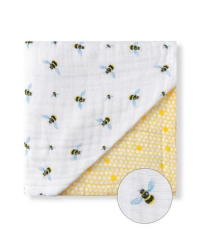 Malabar Baby Baby Certified Organic Muslin Four-Layer Reversible All Season Snug Blanket, Bee