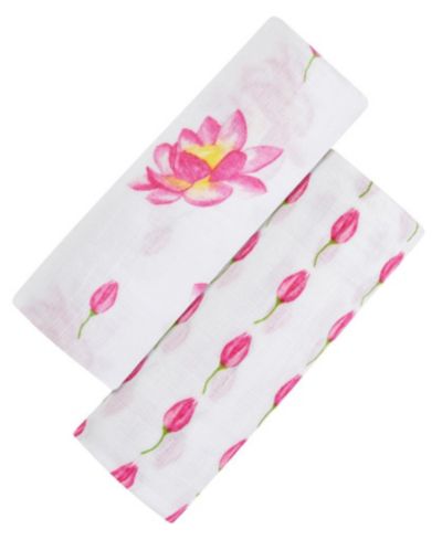 Malabar Baby Baby GOTS Certified Organic Muslin Swaddle - Two-Pack Gift Set, Enchanted Garden (Magical Lotus + Flower Bud)