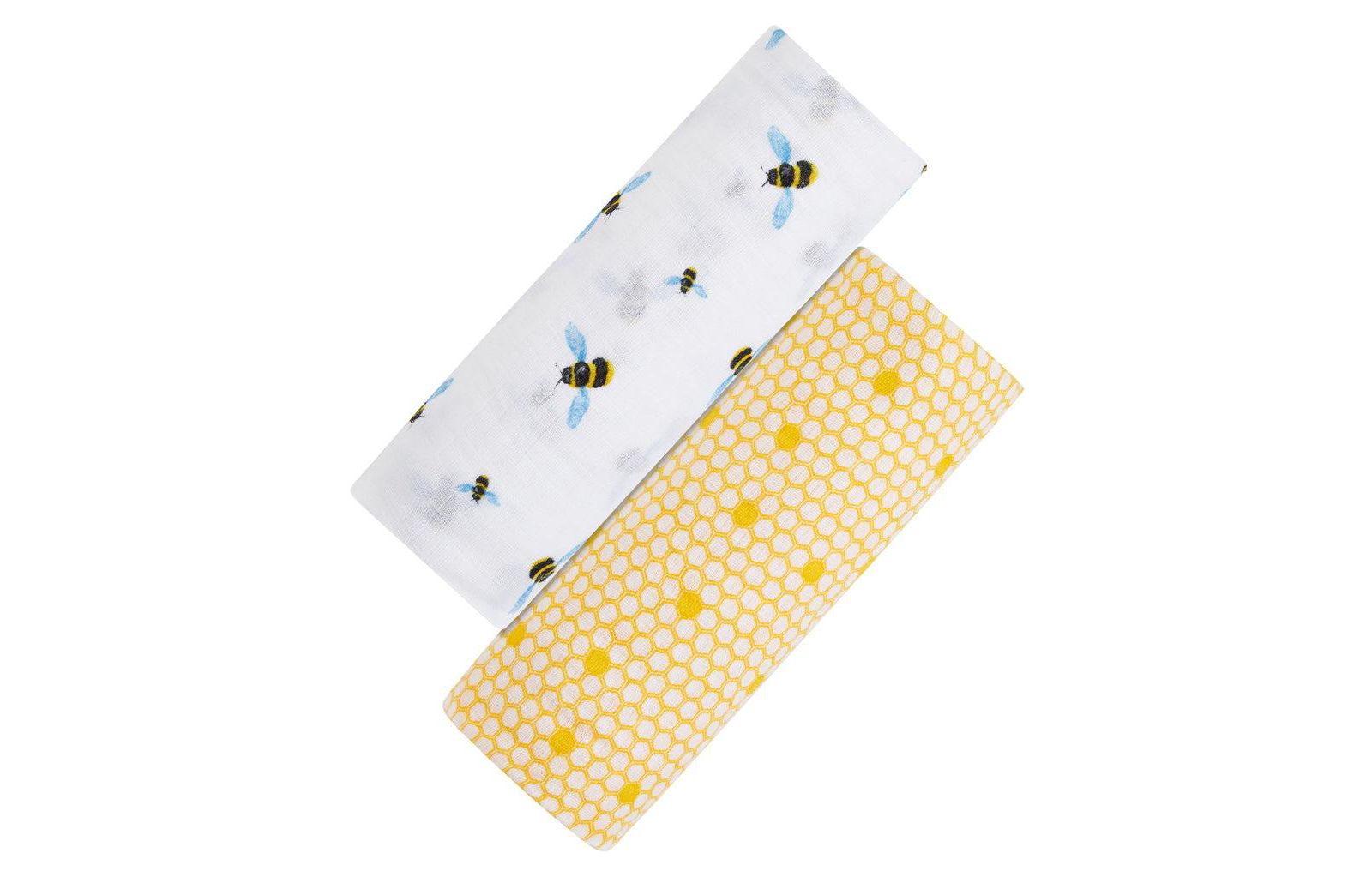 GOTS Certified Organic Muslin Swaddle - Two-Pack Gift Set, Busy Bees (Bee + Bee Hive)