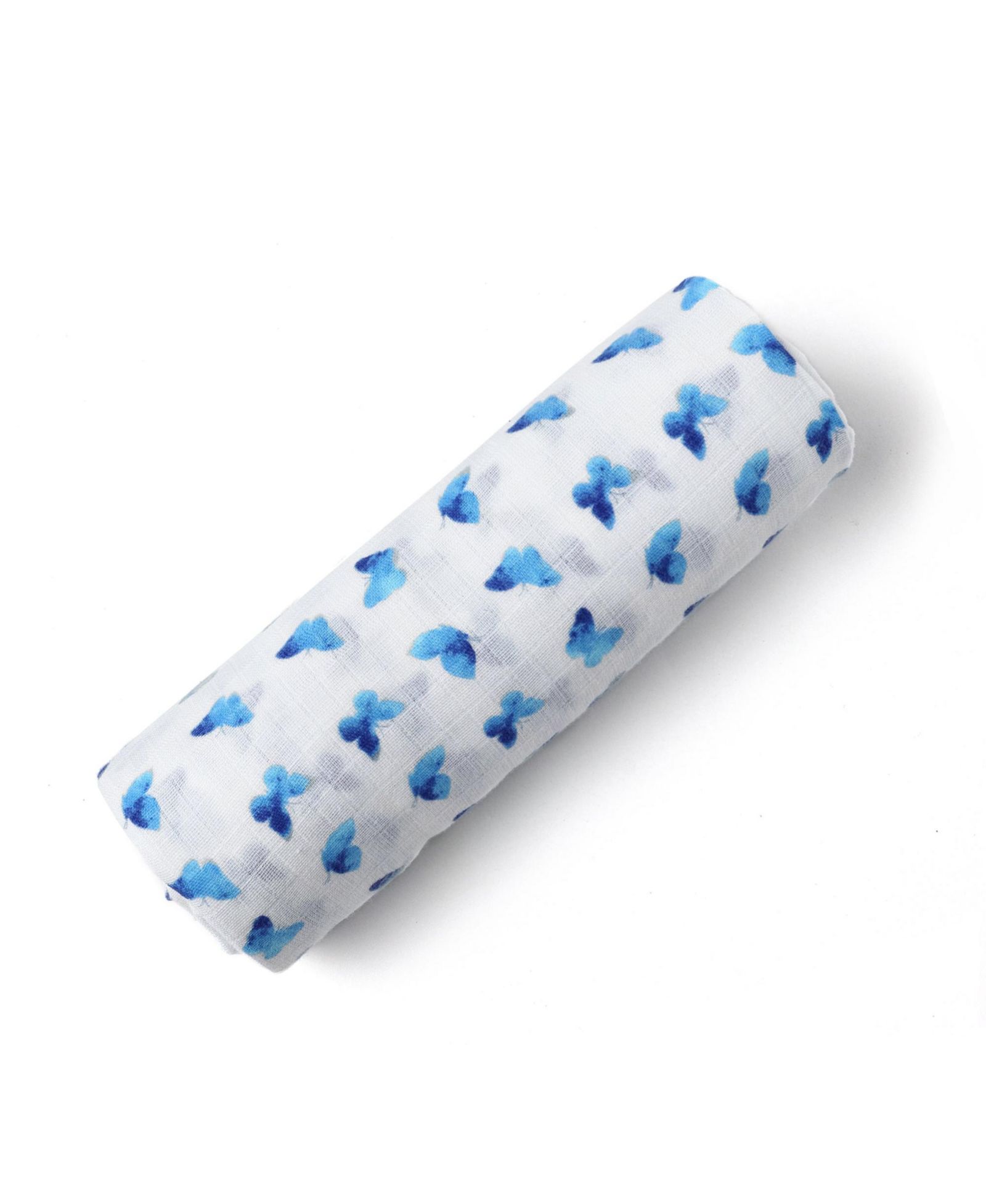 GOTS Certified Organic Cotton Muslin Swaddle, Blue Butterfly