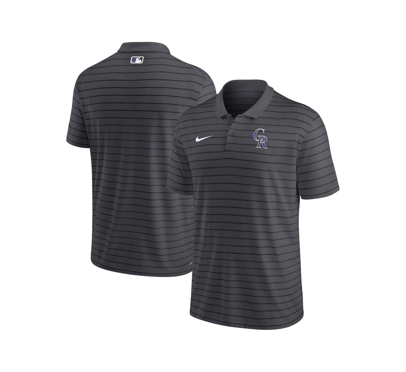 Men's Nike Charcoal Colorado Rockies Authentic Collection Victory Striped Performance Polo Shirt