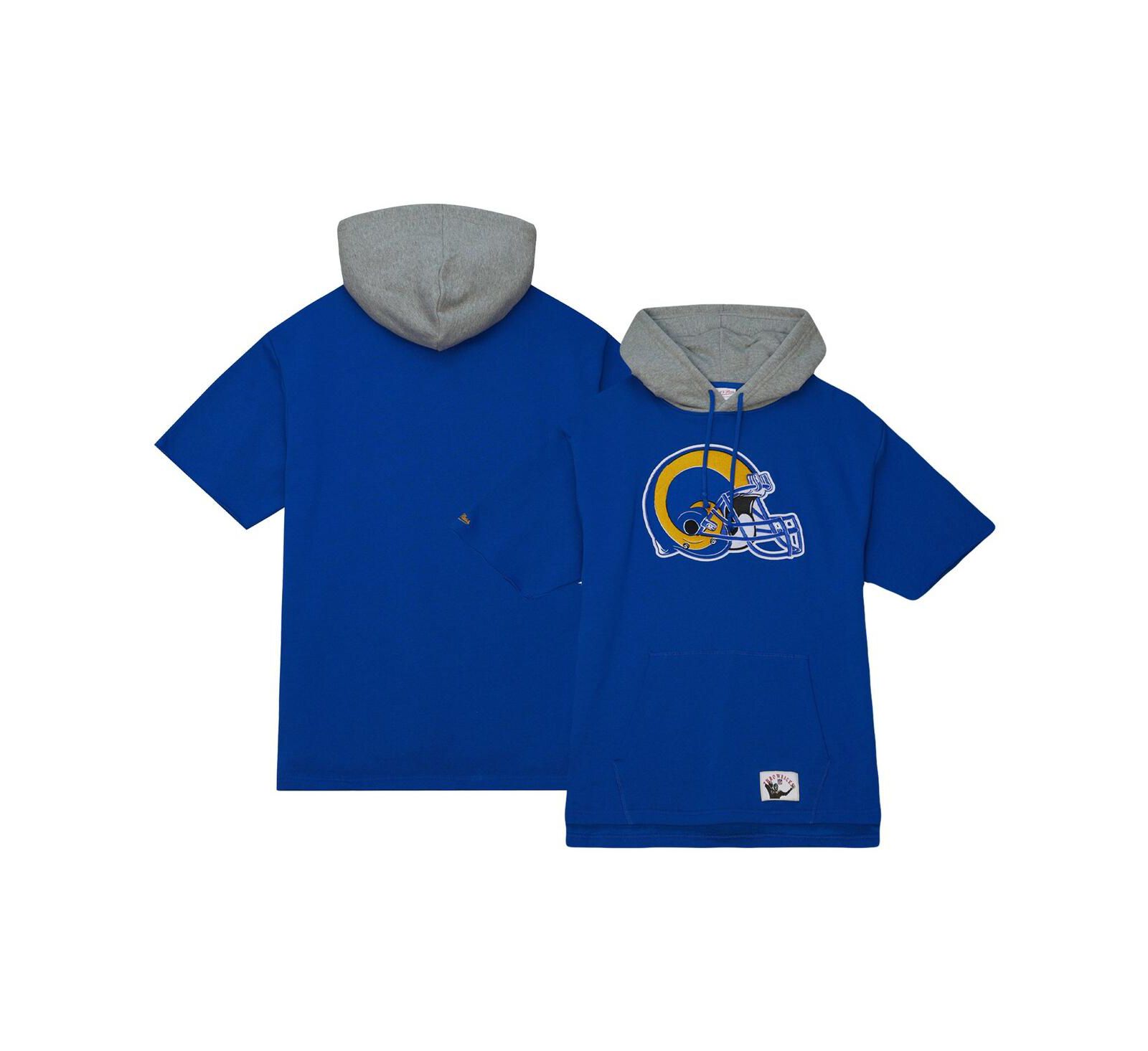 Men's Mitchell & Ness Royal Los Angeles Rams Postgame Short Sleeve Hoodie