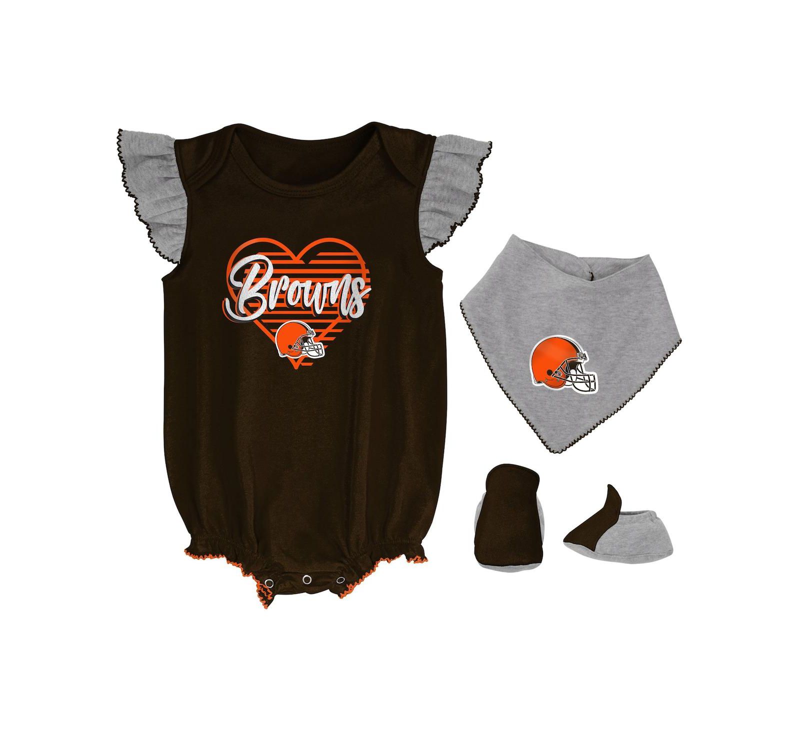 Детский набор: боди и чепчик Cleveland Browns, коричневый и серый меланж